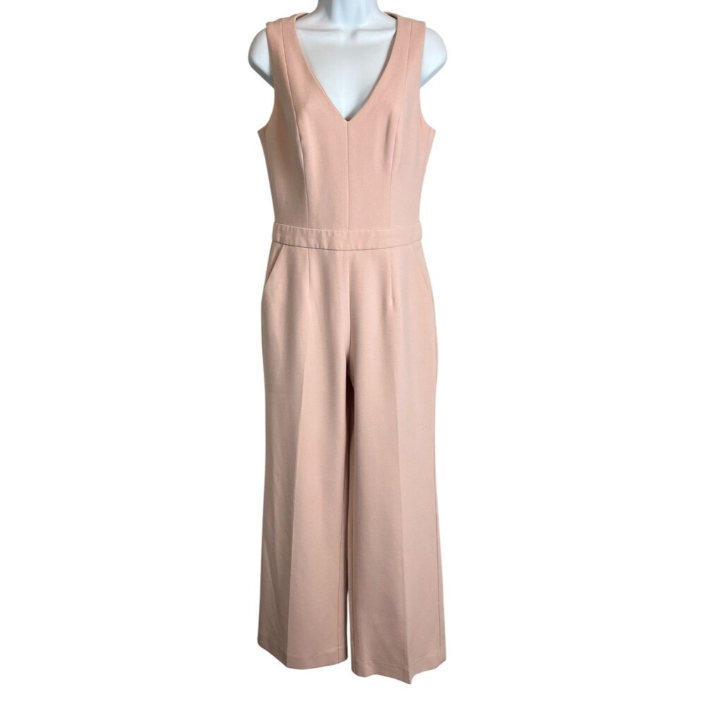 Trina Turk Pale Pink V-Neck Wide Wide Leg Jumpsuit Size 4 Business Casual - Picture 2 of 13